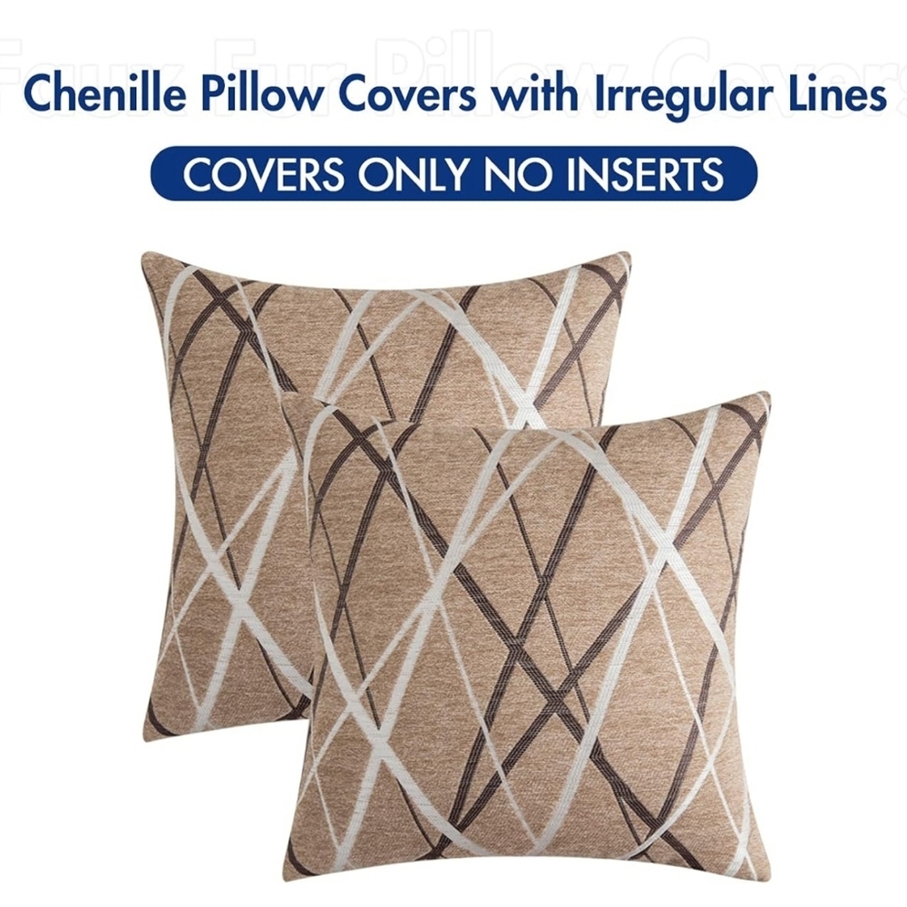 Pack of 2 Decorative Throw Pillow Covers Woven Textured Chenille Cozy 18x18 - Picture 2 of 4